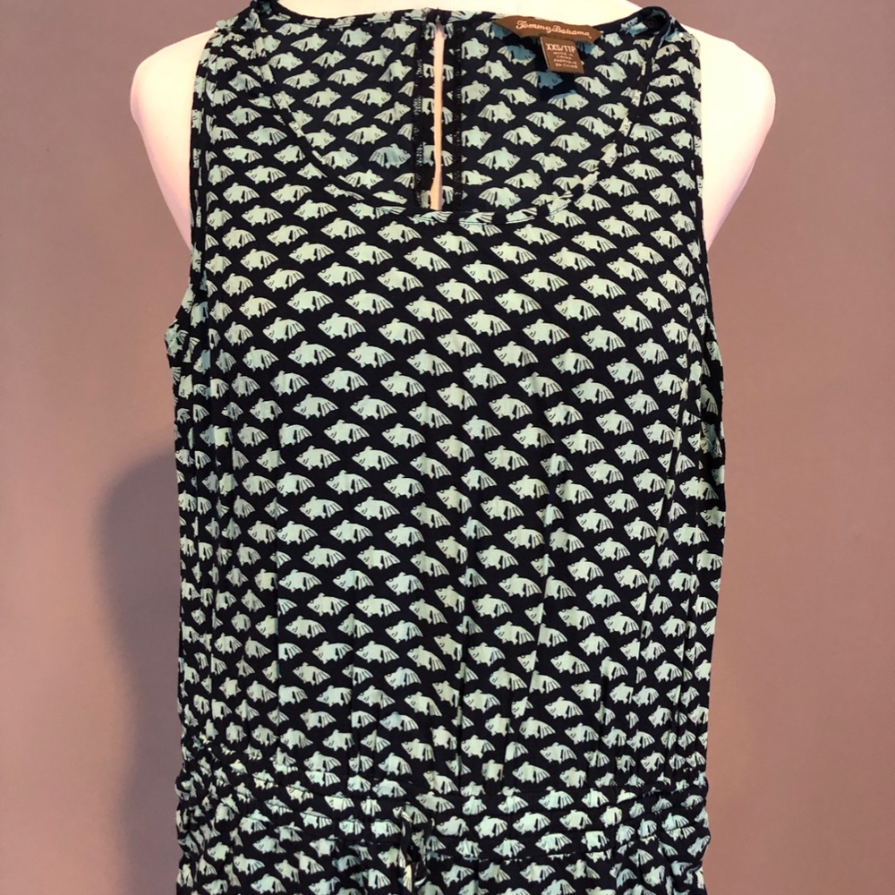 Tommy Bahama Sleeveless Navy/Aqua Fish Print Jumpsuit, Size: XXS